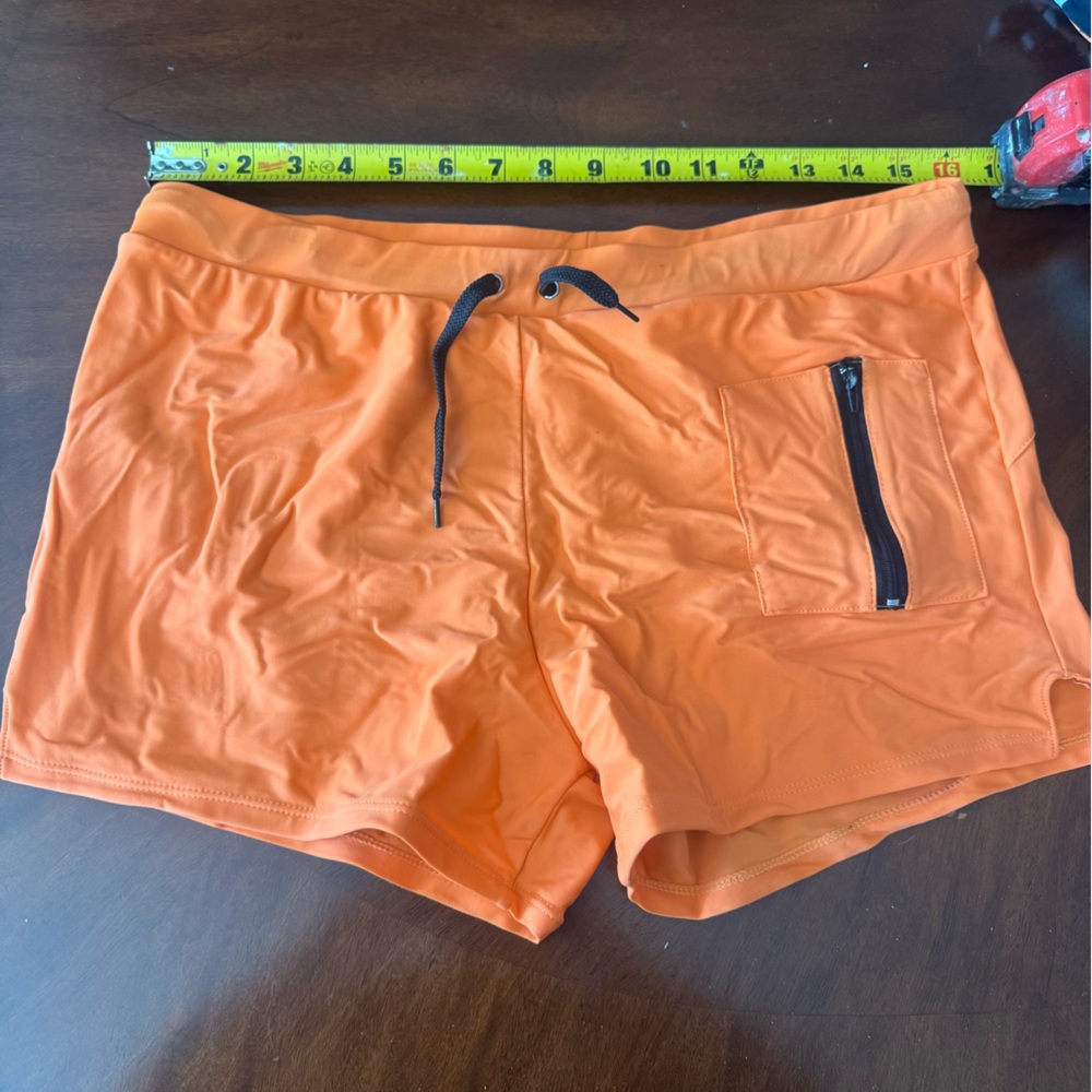 Orange Athletic Shorts with Zipper Pocket